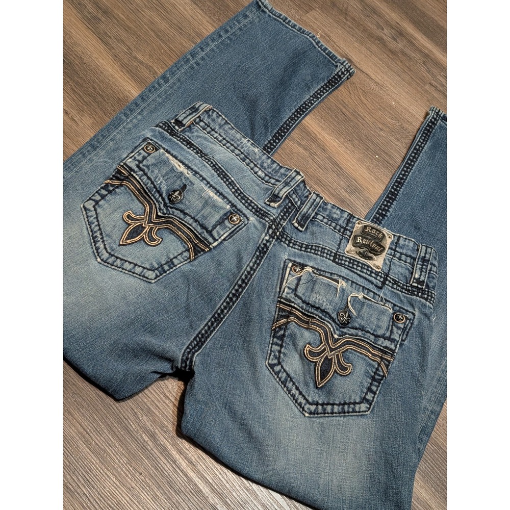 Rock Revival Spencer Alt Straight Jeans Mens 40 Distressed Blue Denim